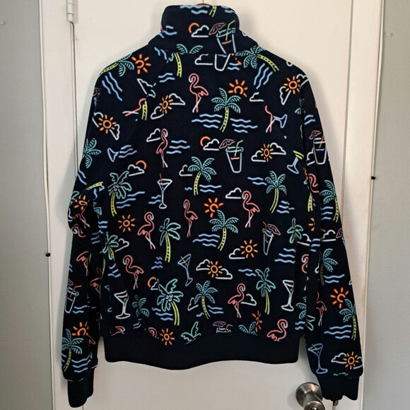 Chubbies Neon Lights Flamingo Palm Tree Full Zip Fleece Jacket Men's Large - Picture 2 of 5